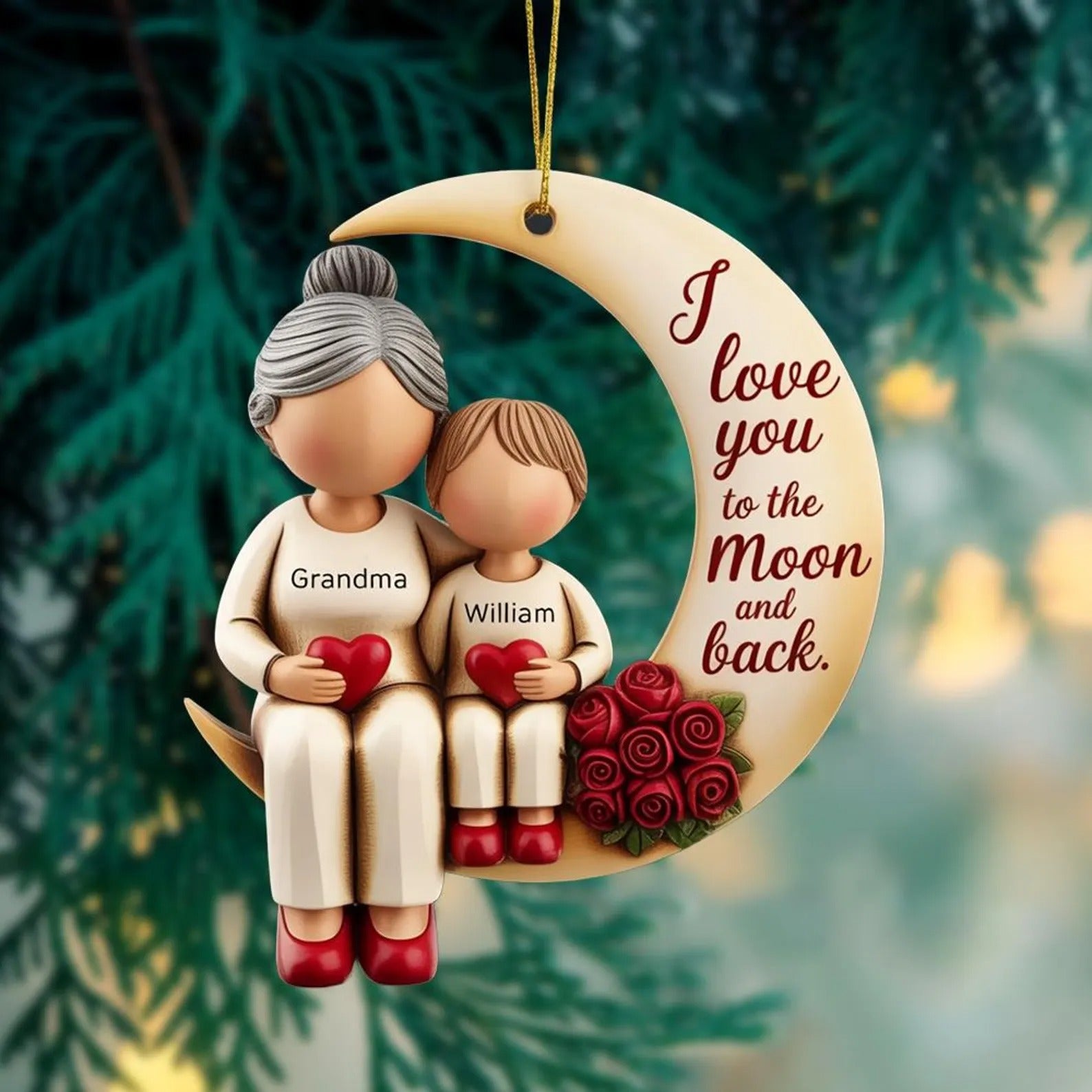 I Love You To The Moon And Back Custom Name Grandma Ornament, Christmas Acrylic Ornament