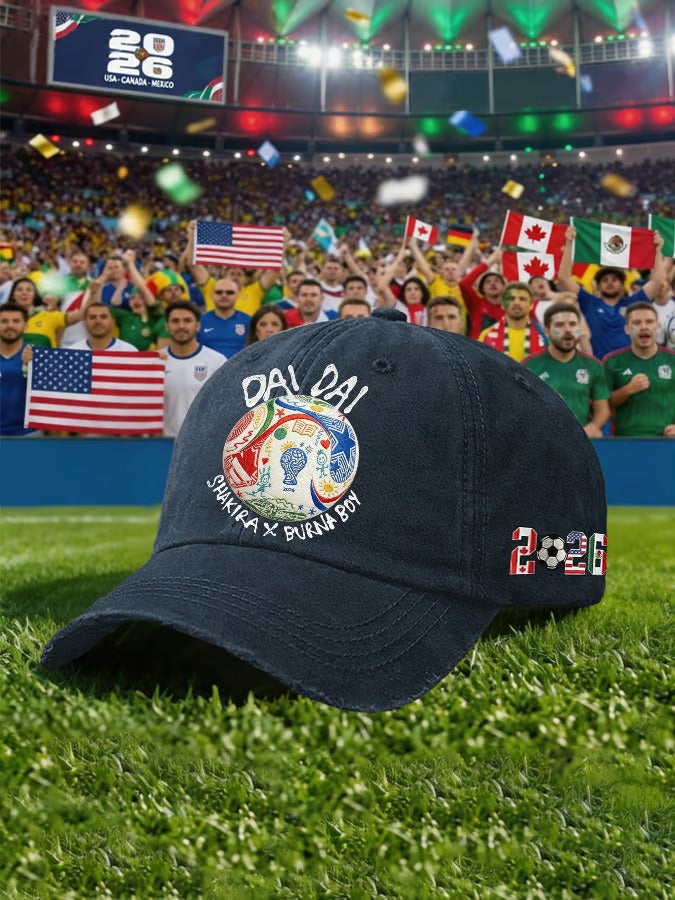 2026 Football Theme Song Retro Print Baseball Cap, Soccer Fans Caps Unisex Adjustable Cap