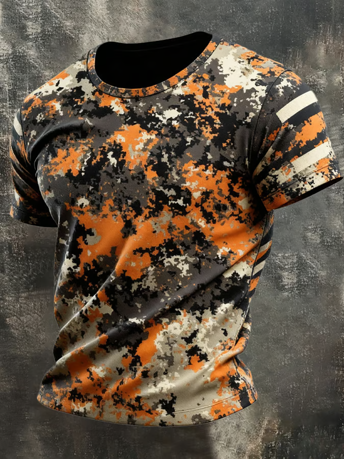 250th Anniversary Orange Camouflage Patriotic Golf Shirt, 4th Of July Golf Shirt, Golf T-Shirt, Polo For Men