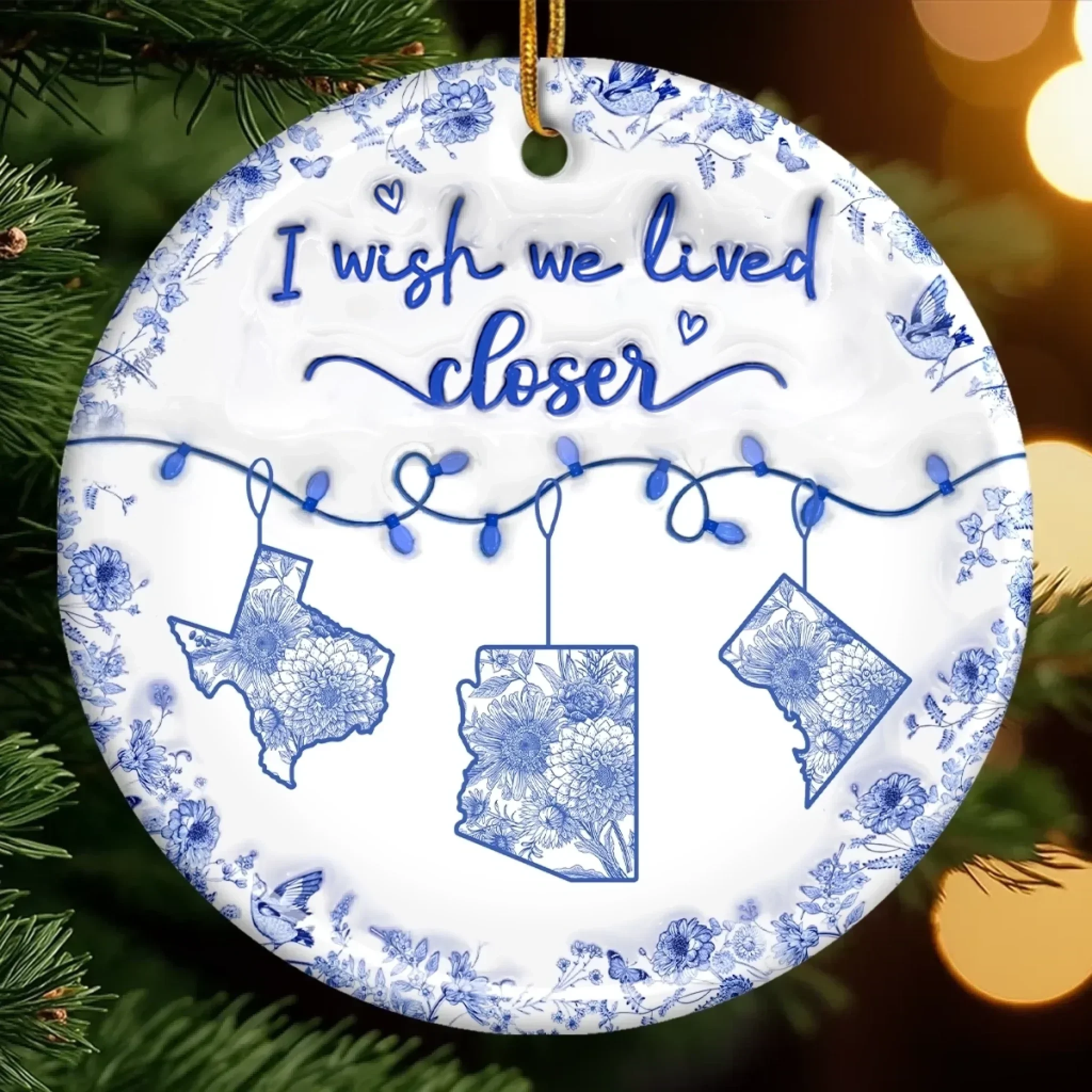 I Wished We Lived Closer Personalized Long Distance Friendship Ornament, Holiday Gift, Christmas Decor