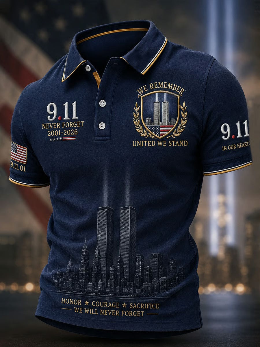 911 Never Forget Polo Shirt for Men, 25th Anniversary Patriot Polo, September 11 2001 Tribute Shirt