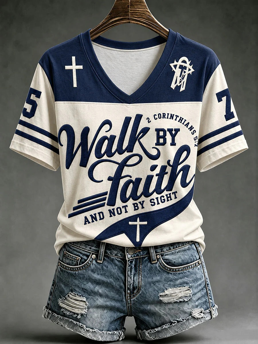 Women's Walk By Faith And Not By Sight T-Shirt Women's Christian V-neck T-shirts