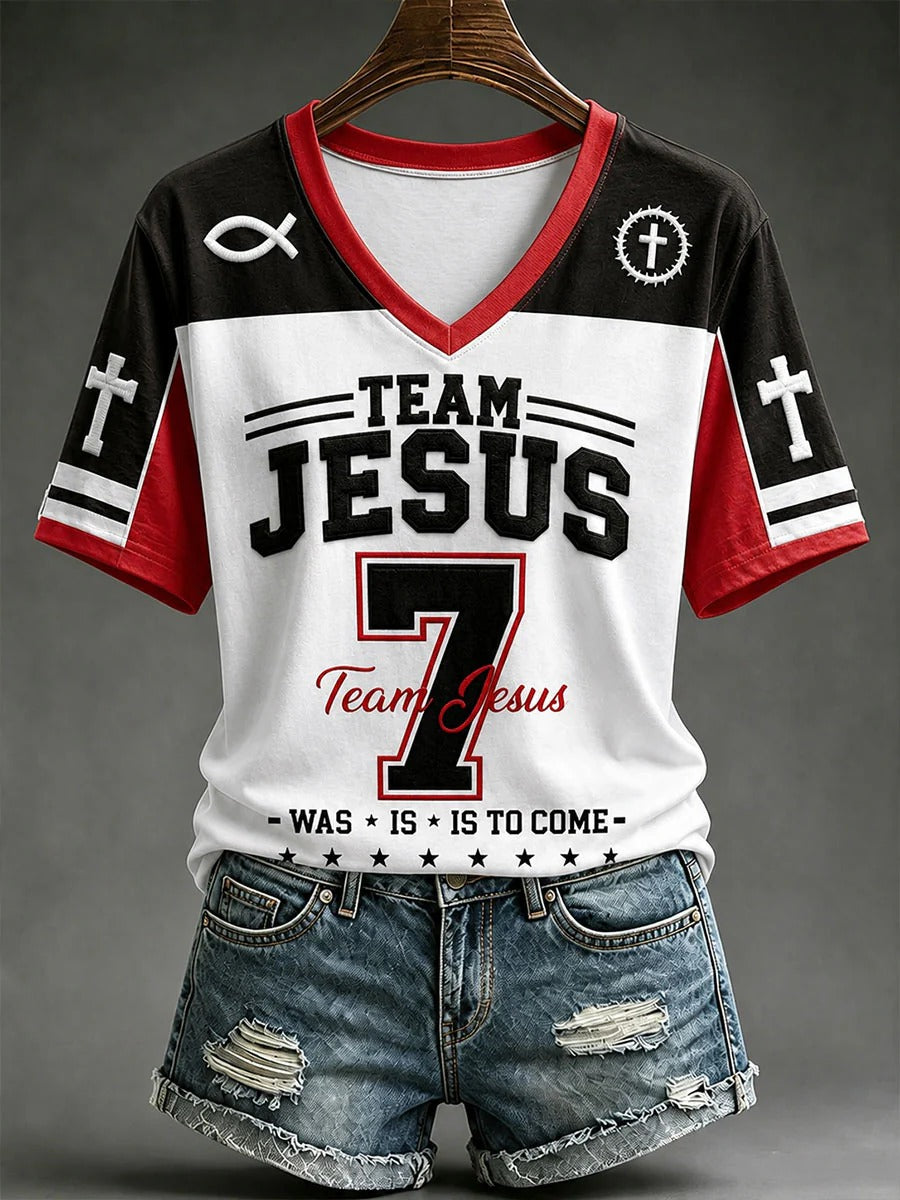 Women's Team Jesus Was And Is And Is To Come V-neck Tee Women Christian Shirt