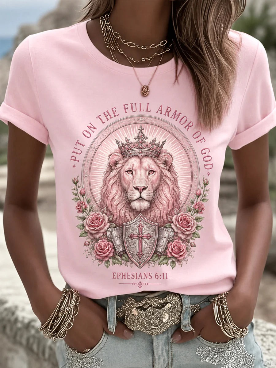 Women's PUT ON THE FULL ARMOR OF GOD Lion T-Shirt Women's Christian V-neck T-shirts