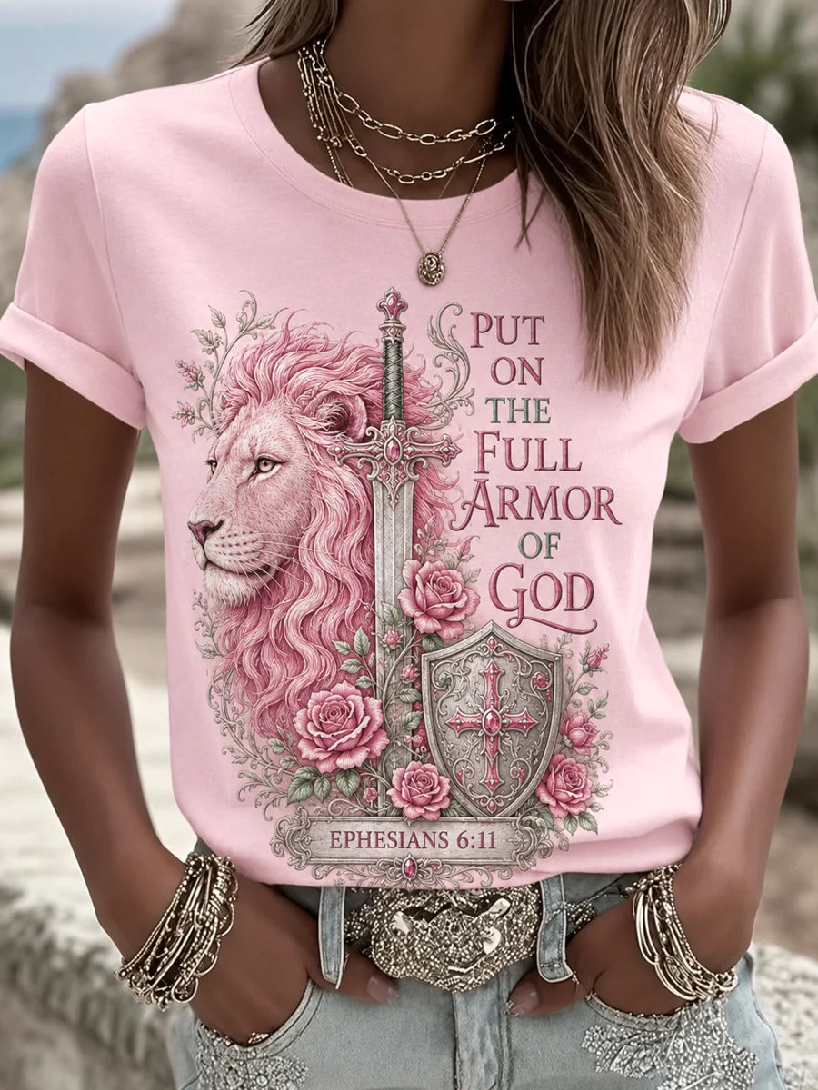 Women's PUT ON THE FULL ARMOR OF GOD Lion Tee Women's Christian V-neck T-shirts
