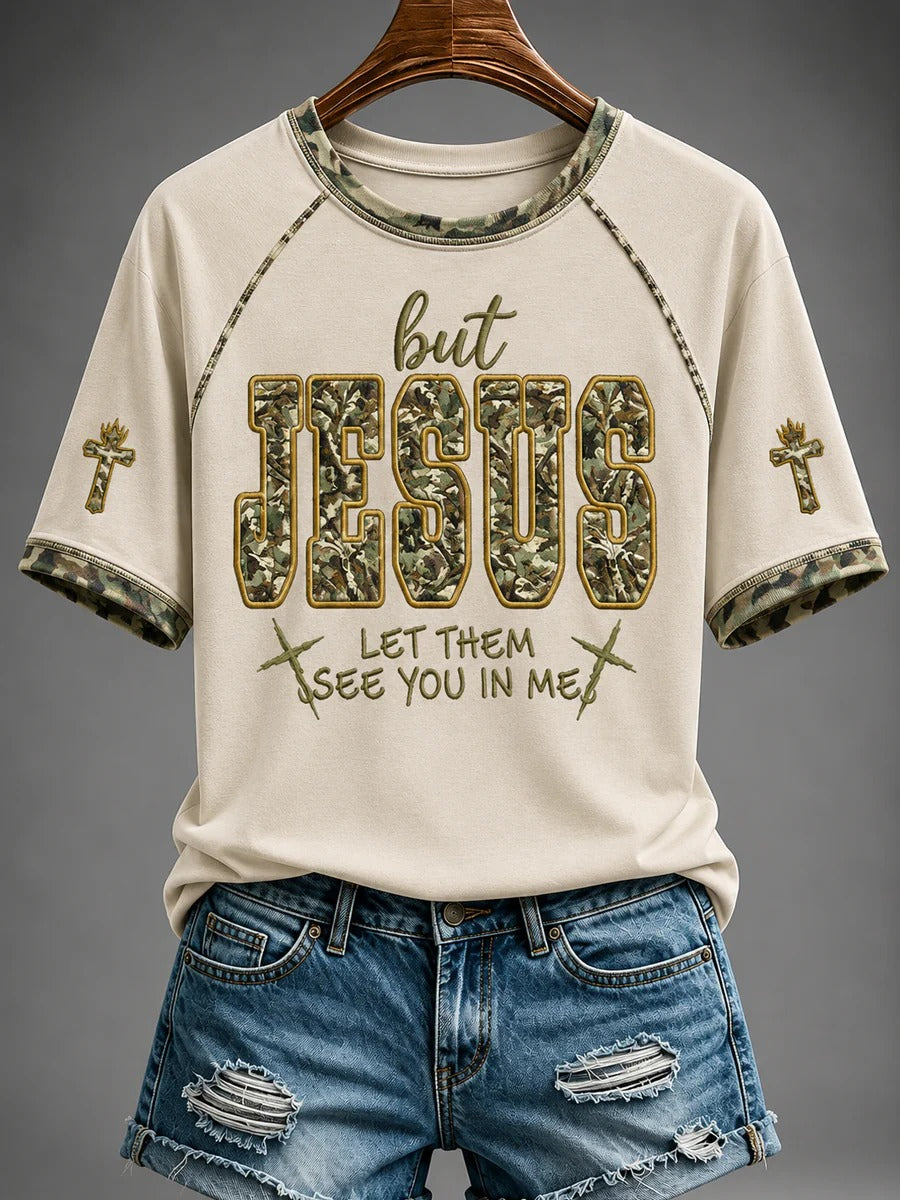 Women's Christian But Jesus Cross Off-Shoulder Short Sleeve T-Shirt Women Christian Shirt