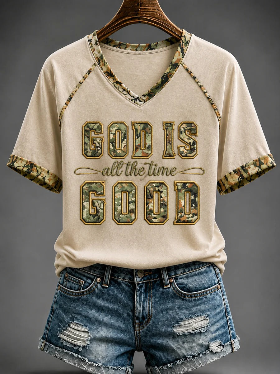 Women's Christian God Is Good All The Time V-neck Tee Women Christian Shirt