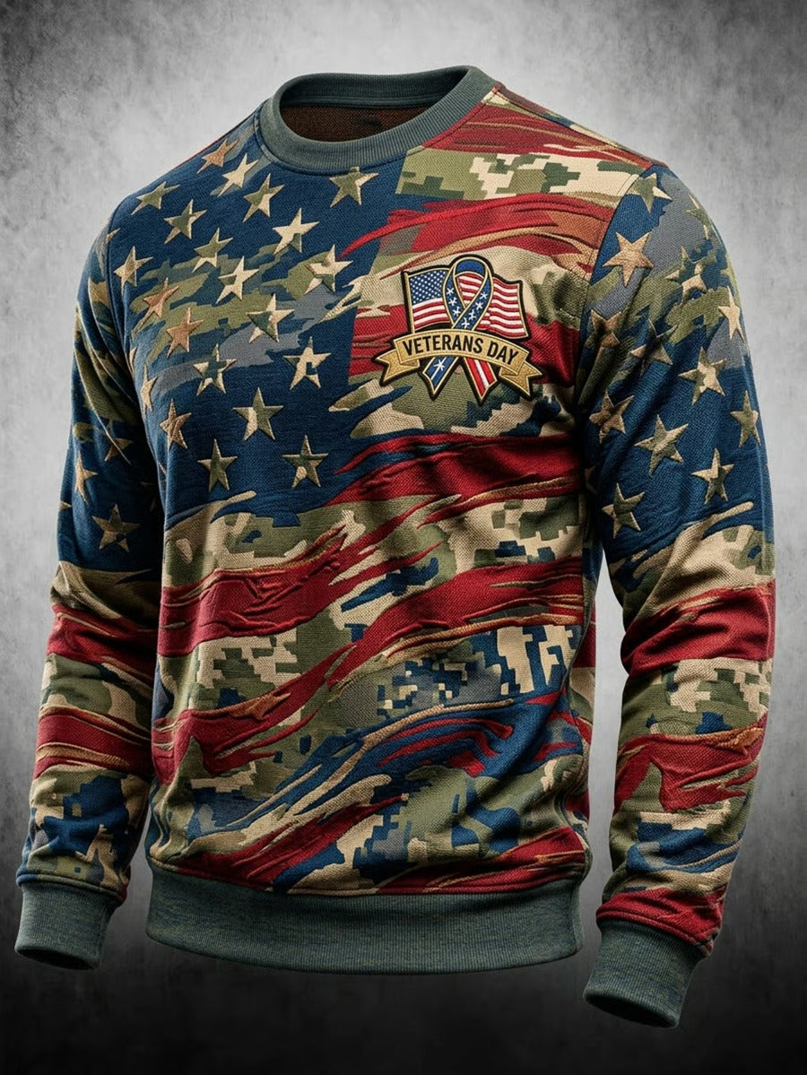 Veterans Day Ribbon Camo Sweatshirt, American Flag Apparel, Mens Military Shirt