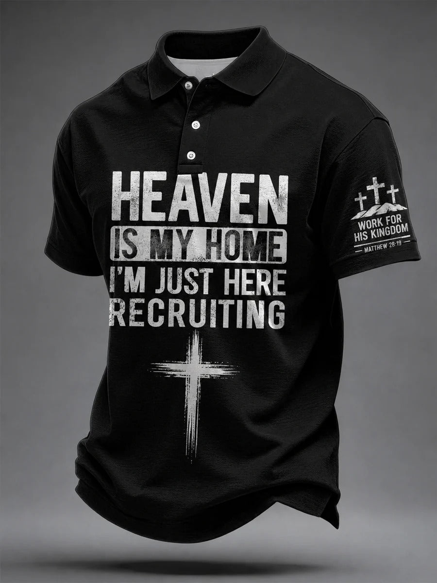 Men's Heaven Is My Home I'm Just Here Recruiting Polo Shirt, Christian Gifts For Men