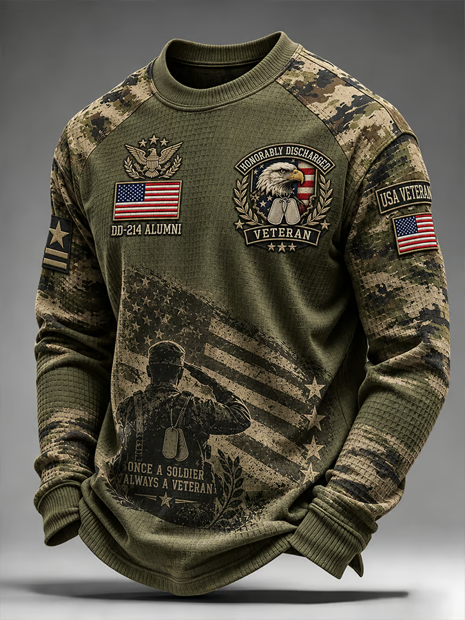 DD-214 Veteran Camo Long Sleeve T-Shirt, Veterans Day Shirt, USA Military Shirt