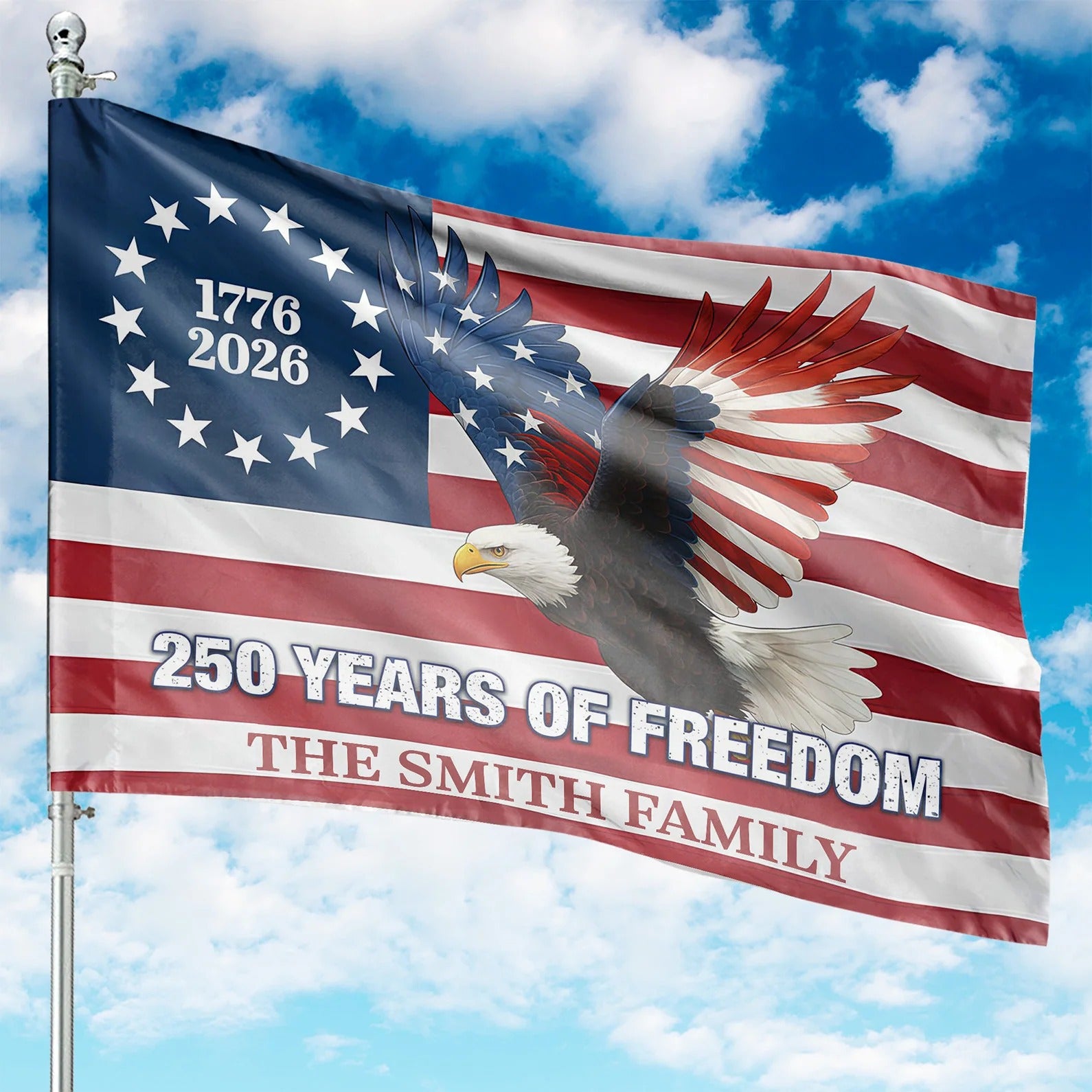 Custom Name 250 Years of Freedom Flag, Patriotic Eagle 1776–2026 Garden Flag, House Flag