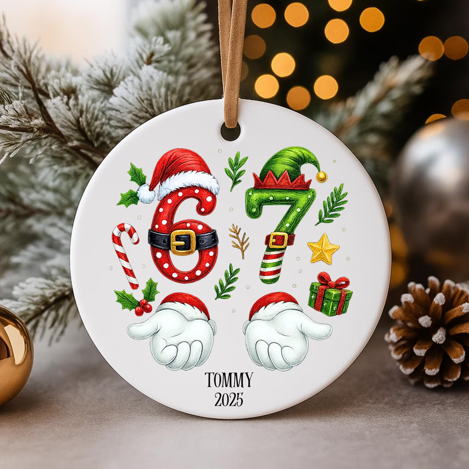 Six Seven Slang Custom Ceramic Ornament, Funny Teenager Meme Ornament, Gen Z Gift Idea For Christmas