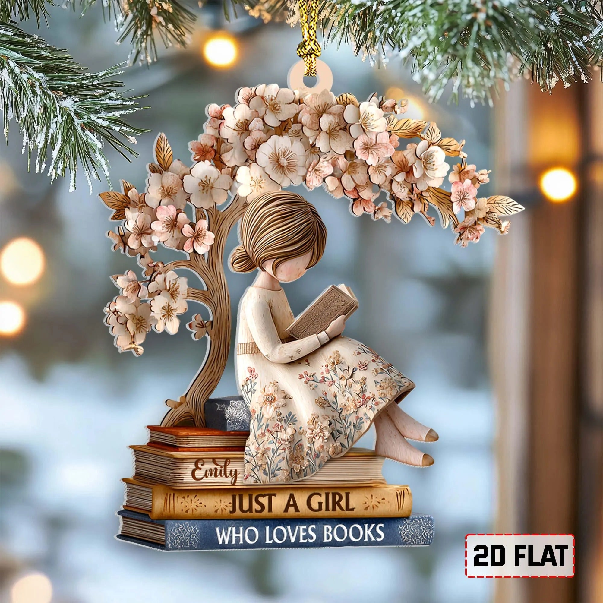 Just A Girl Who Loves Books Acrylic Ornament, Book Lover Ornament, Christmas Book Ornament