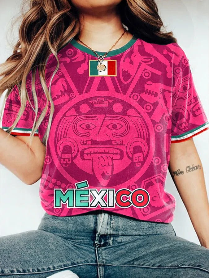 Mexico Aztec Sun Stone Champion Pink Shirt, Half Time Show Gameday Shirts, Womens Soccer Shirts