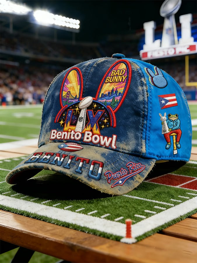 Funny Frog Music Lover Benito Bowl Half Time Show Printed Cap, Bad Bunny Game Day Mens Dad Cap