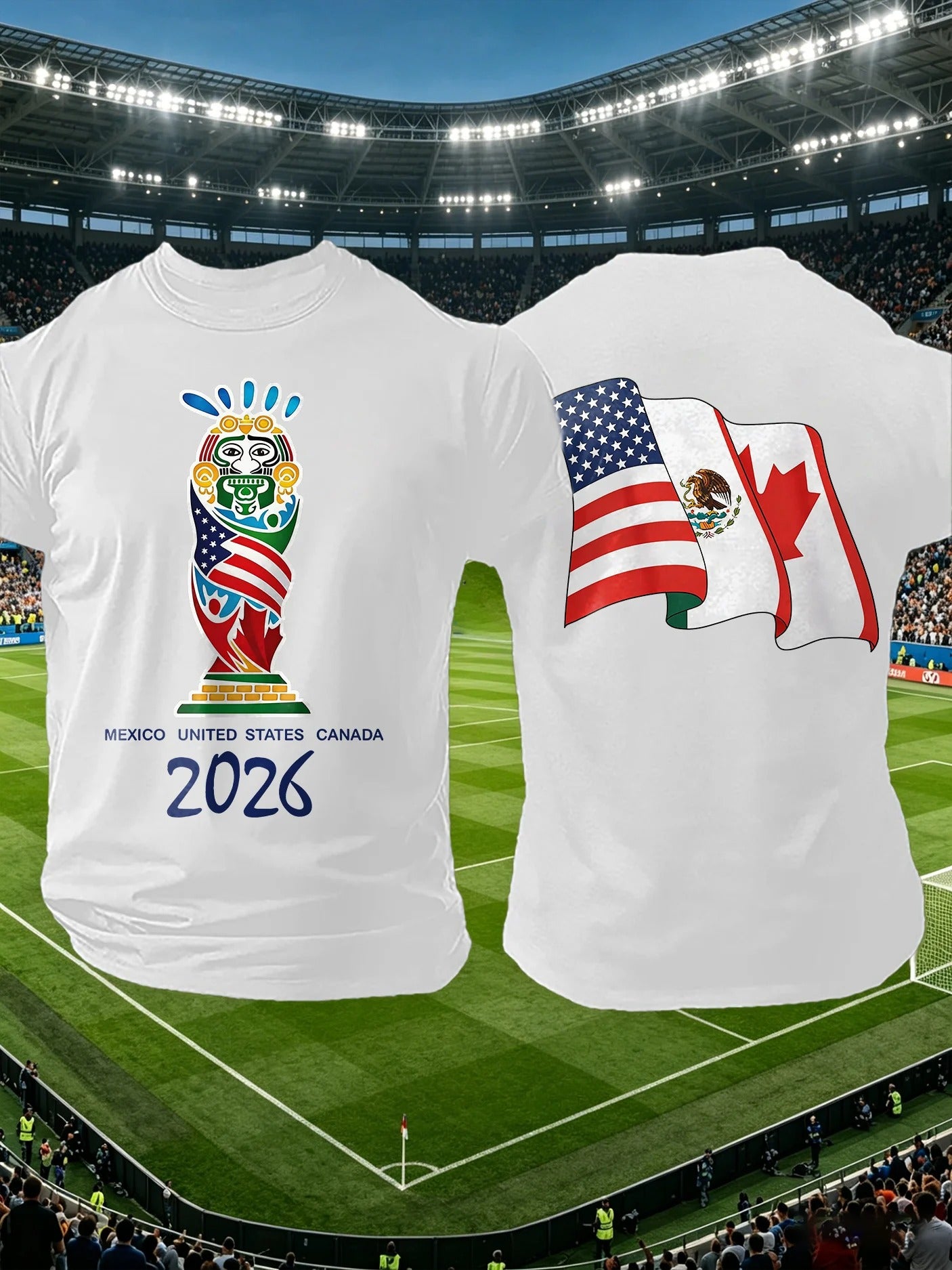 Retro 2026 Soccer Mexico United States Canada Flag White Shirt, Unisex Gameday T-Shirts
