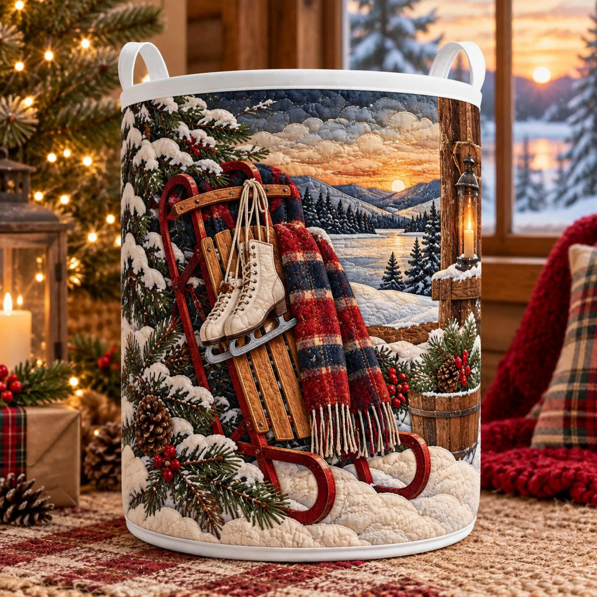 Christmas Sled Ice Skates Laundry Basket, Laundry Storage Basket, Gift For Mom