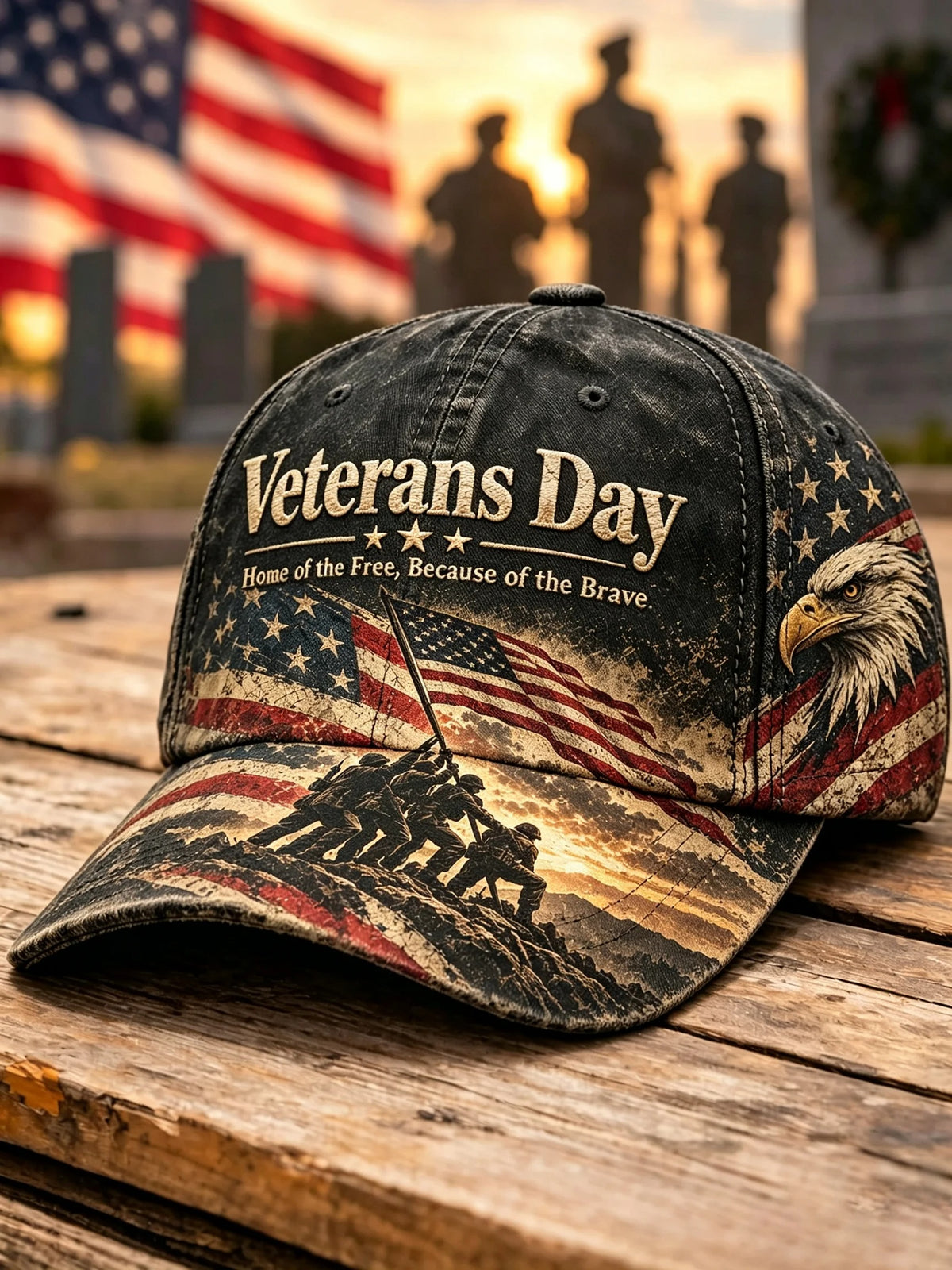 Veterans Day Eagle Flag Baseball Cap, Mens Military Hat, American Flag Hats