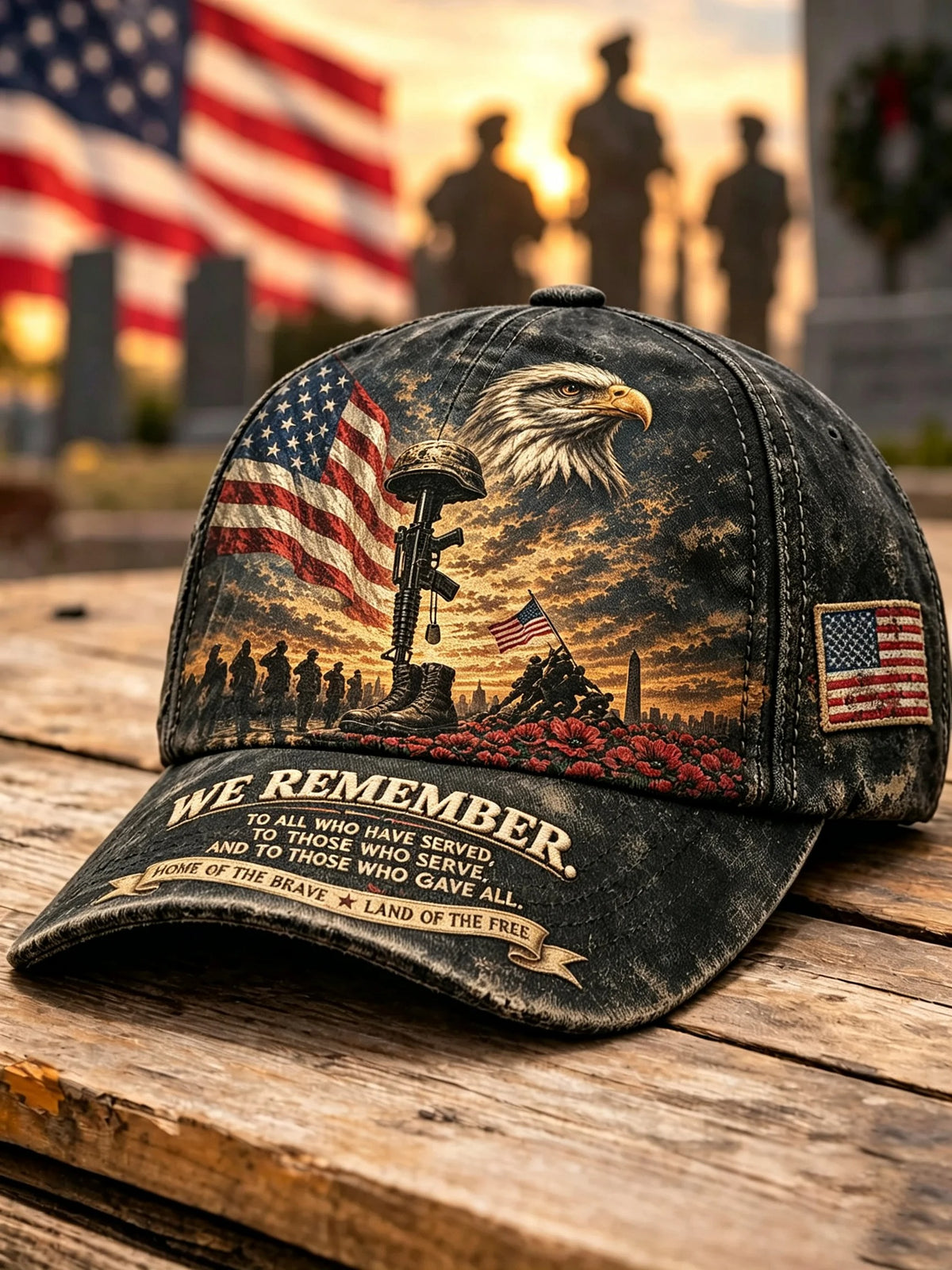 We Remember Eagle Flag Baseball Cap, Veterans Day Hat, Patriotic Hats For Men