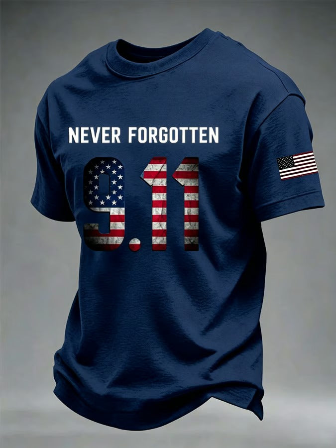Never Forgotten 9.11 American Flag Shirt, Printed T-Shirt For Men, Memorial Shirt