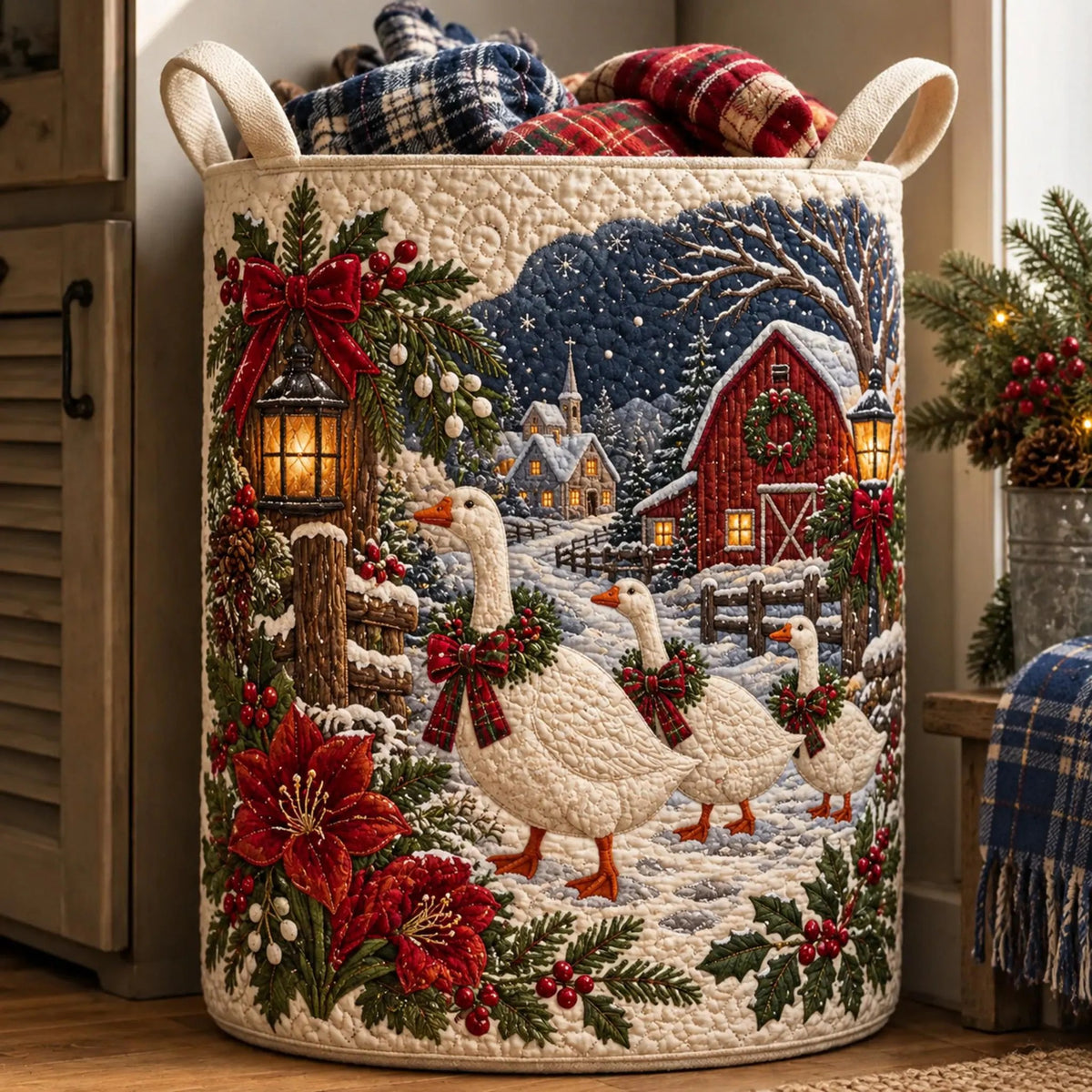 Christmas Goose Farm Laundry Basket, Laundry Hamper Basket, Gift For Grandma