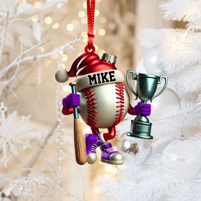 Custom Name Baseball Champion Acrylic Ornament, Gift For Baseball Player, Sport Theme Christmas Unique Gift