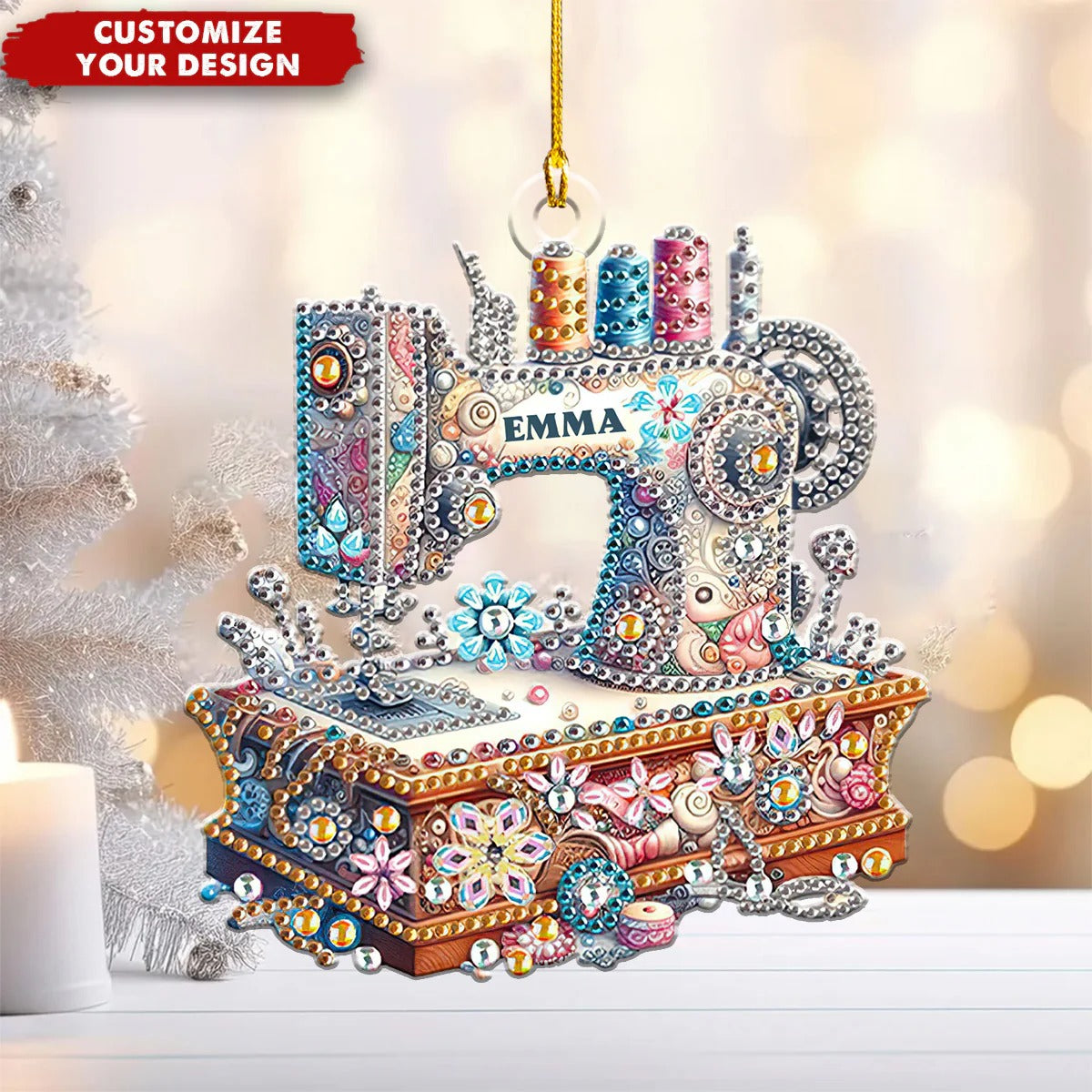 Custom Name Sewing Acrylic Ornament, Gifts For Sewing Lovers, Xmas Tree Hanging Decor