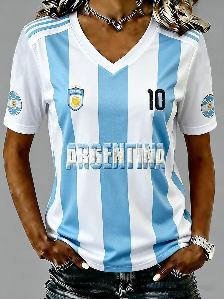 Argentina Nation Flag Champion V-neck Shirt, Half Time Show Gameday Shirts, Womens Soccer Shirts