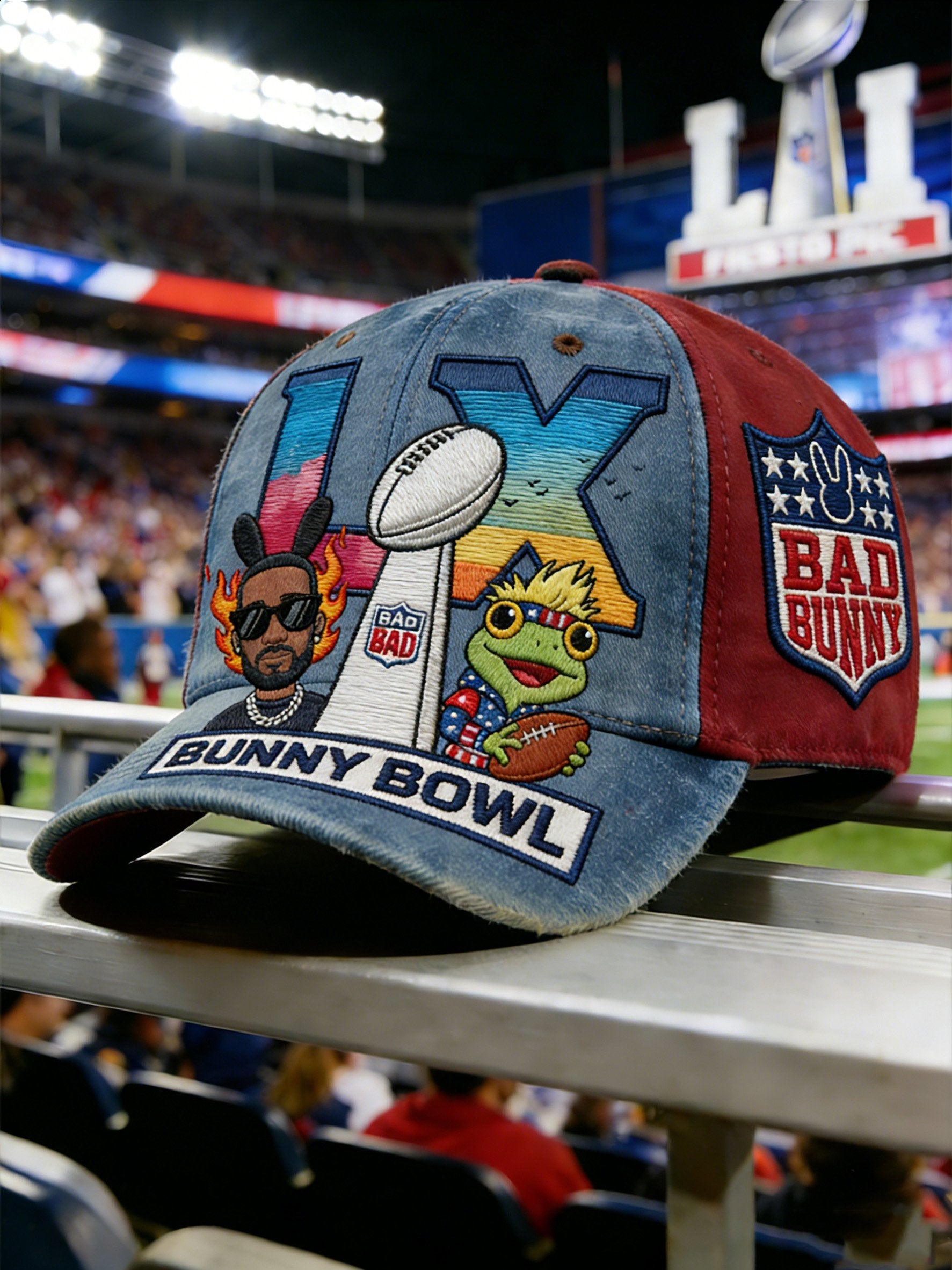 Bunny Bowl Music Lover Benito Bowl LX Half Time Show Printed Cap, Bad Bunny Game Day Mens Dad Cap