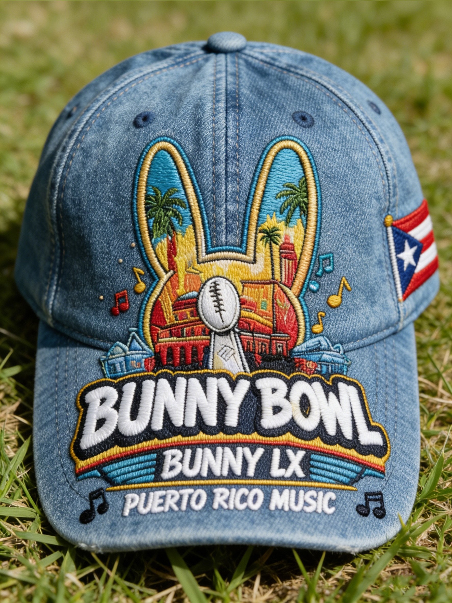 Bunny Bowl Benito Bowl Half Time Show Puerto Rico Music Printed Cap, Bad Bunny Game Day Baseball Cap