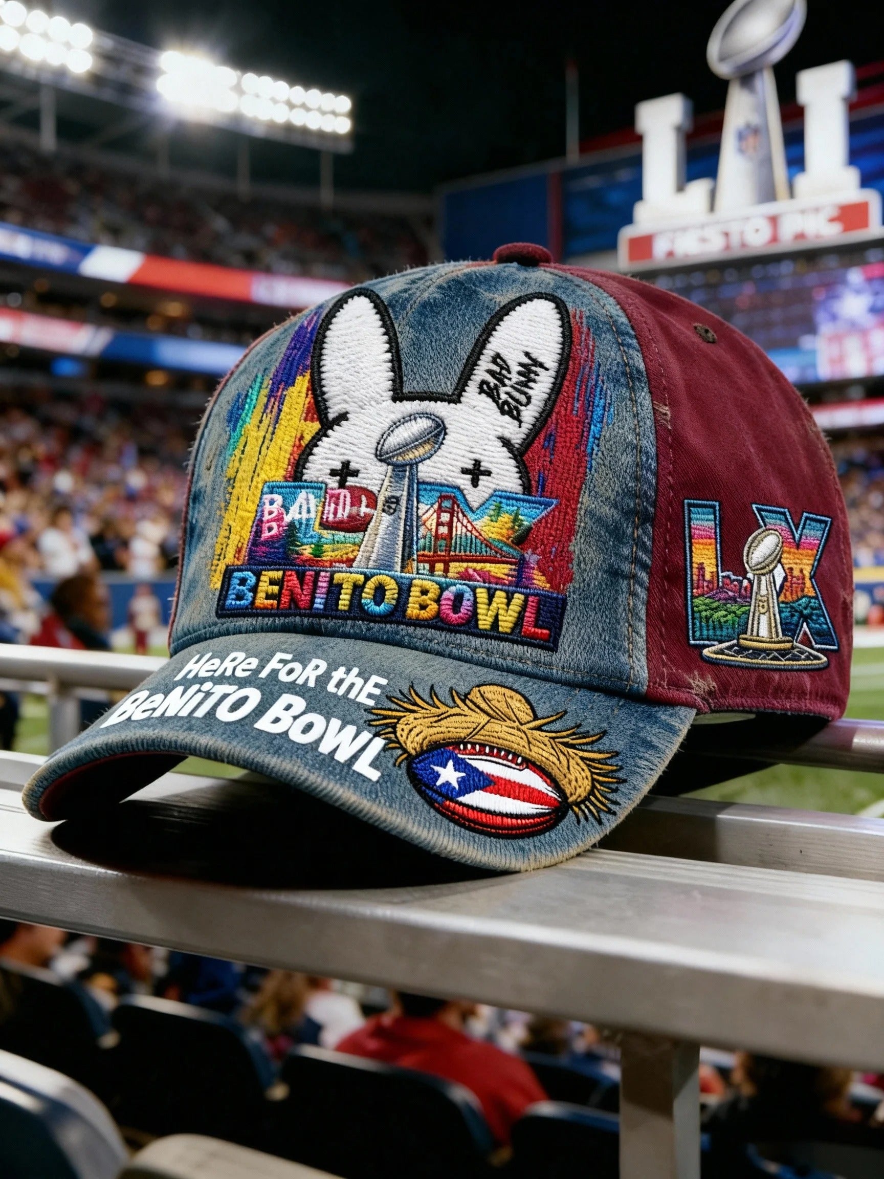 Here For The Benito Bowl Half Time Show Printed Cap, Bad Bunny Game Day Mens Dad Cap