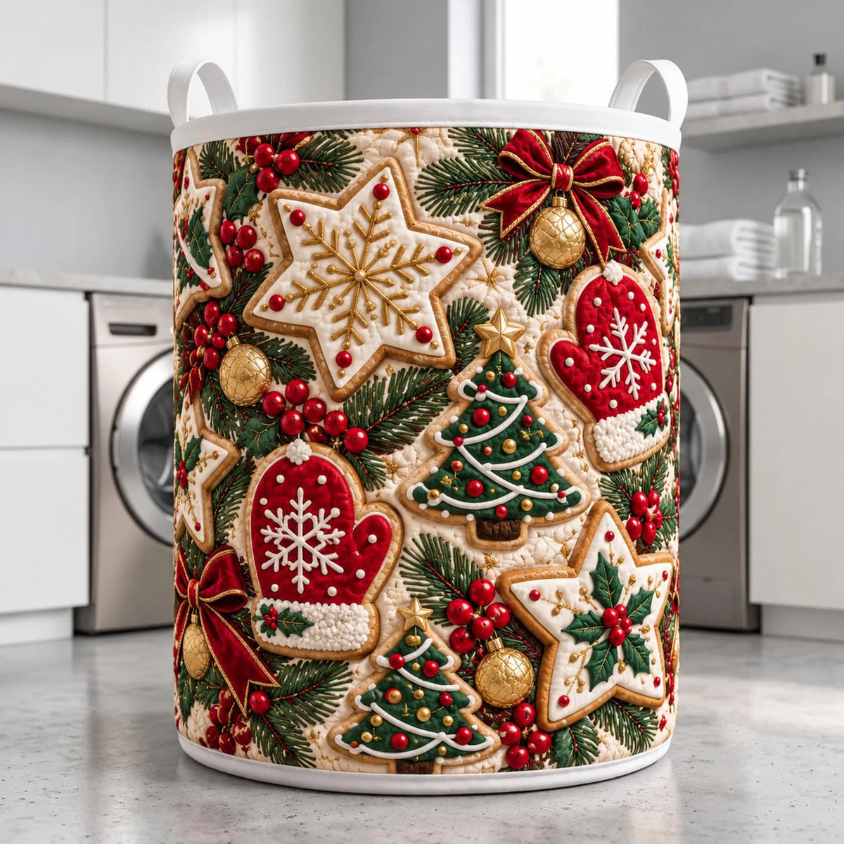 Christmas Cookie Stars Mittens Laundry Basket, Laundry Storage Basket, Gift For Mom