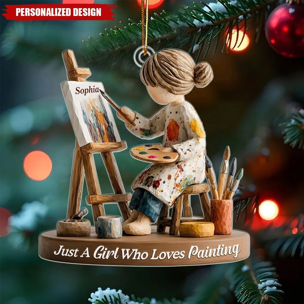 Girl Who Loves Painting Acrylic Ornament, Personalized Christmas Ornament, Artist Gift