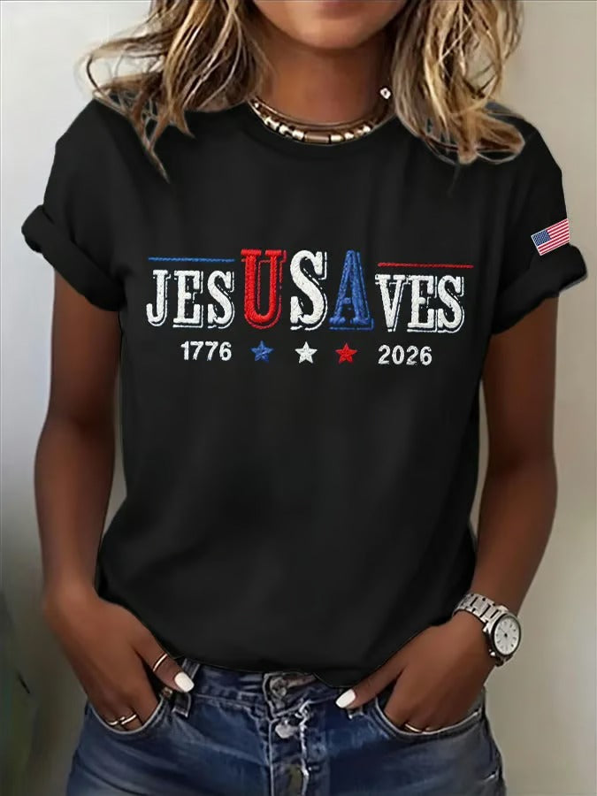 Christian America 250 Shirt for Women, Patriotic Jesus Saves Artwork, Independence Day Shirt