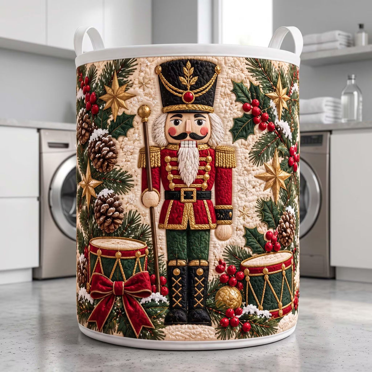 Christmas Nutcracker Drum Laundry Basket, Laundry Hamper, Christmas Gift For Mom