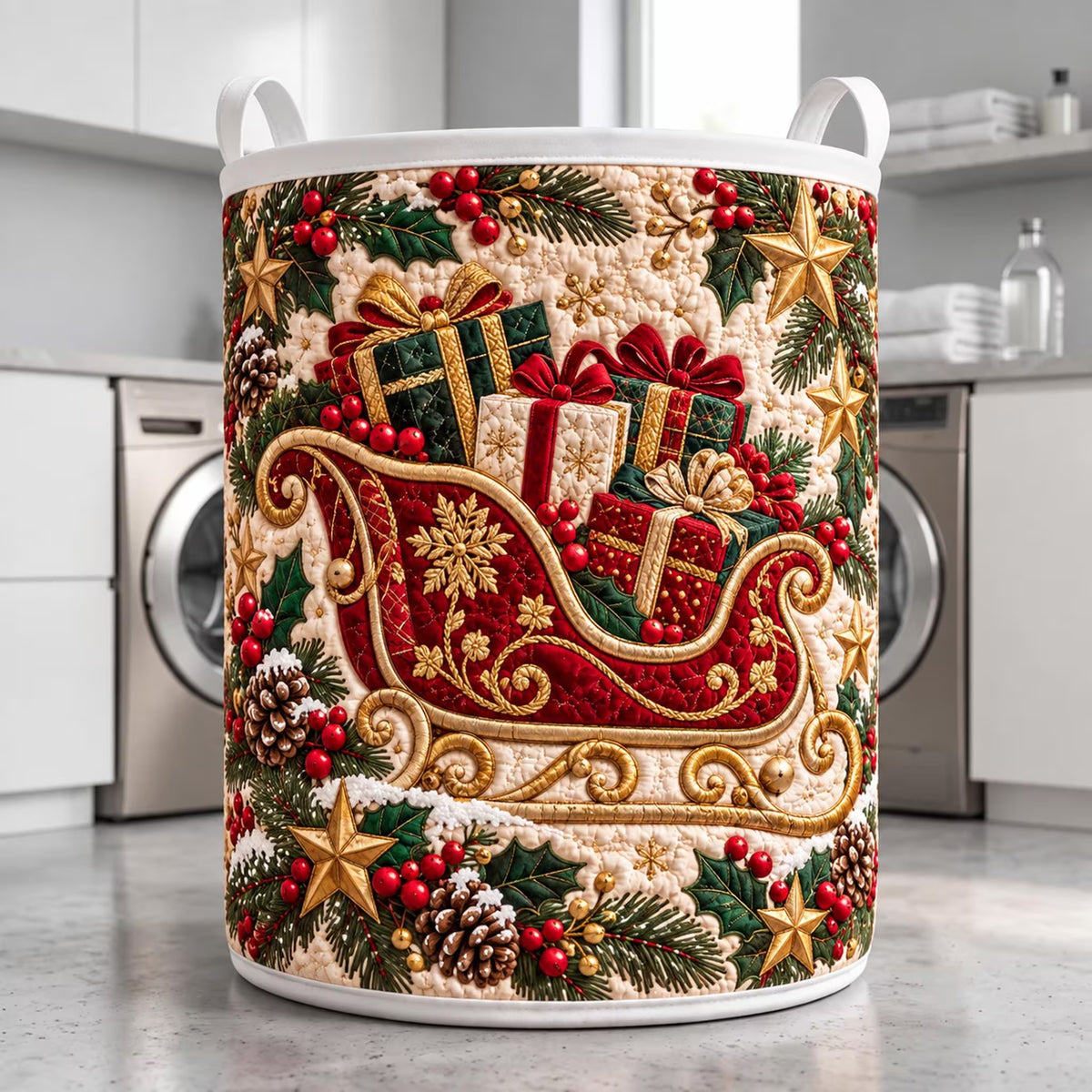 Christmas Sleigh Presents Laundry Basket, Laundry Hamper Basket, Gift For Grandma