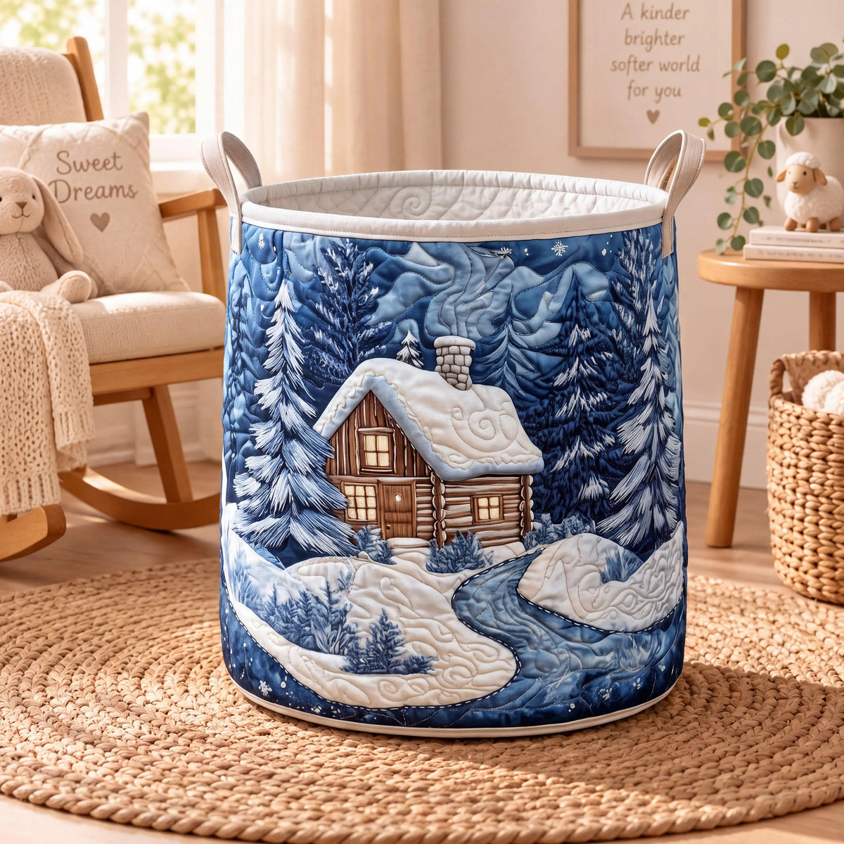 Christmas Snowy Cabin River Laundry Basket, Christmas Gifts, Laundry Hamper