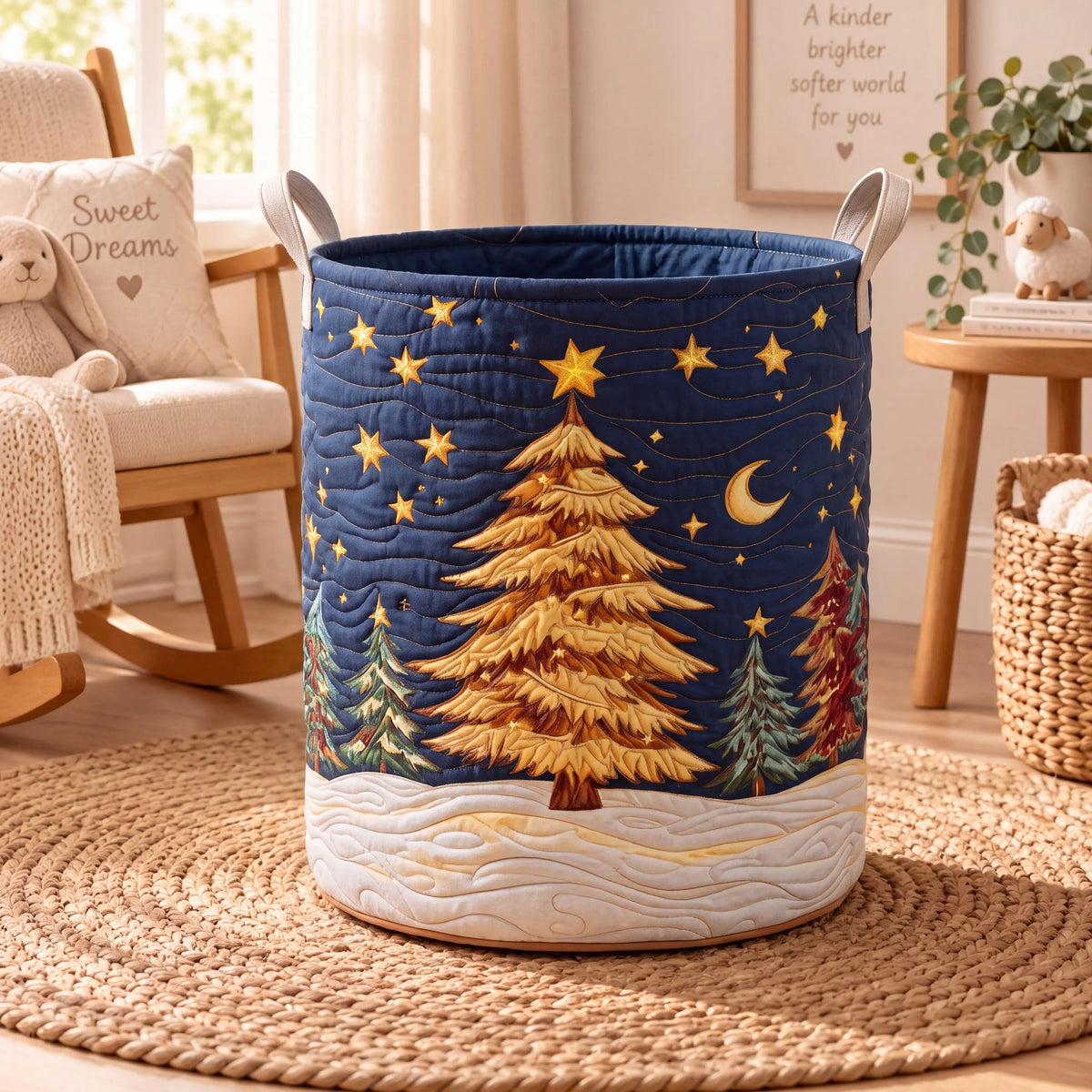 Golden Christmas Tree Moon Laundry Basket, Laundry Hamper Basket, Gift For Mom