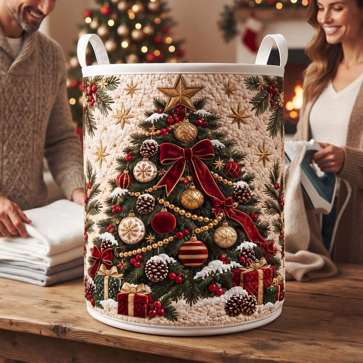 Christmas Tree Red Bow Laundry Basket, Laundry Storage Basket, Christmas Gift For Mom