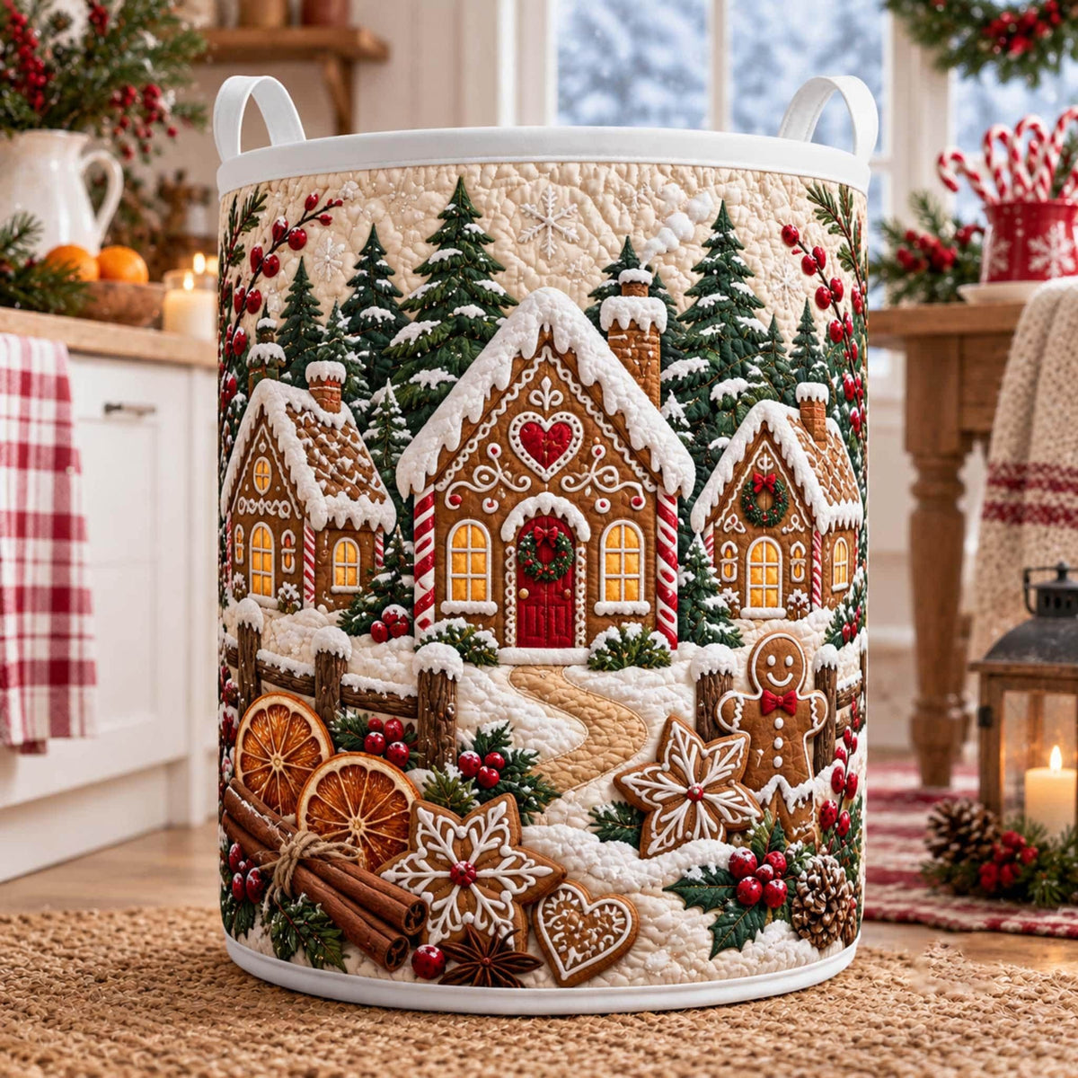 Christmas Gingerbread Village Laundry Basket, Clothes Hamper, Christmas Gift For Mom
