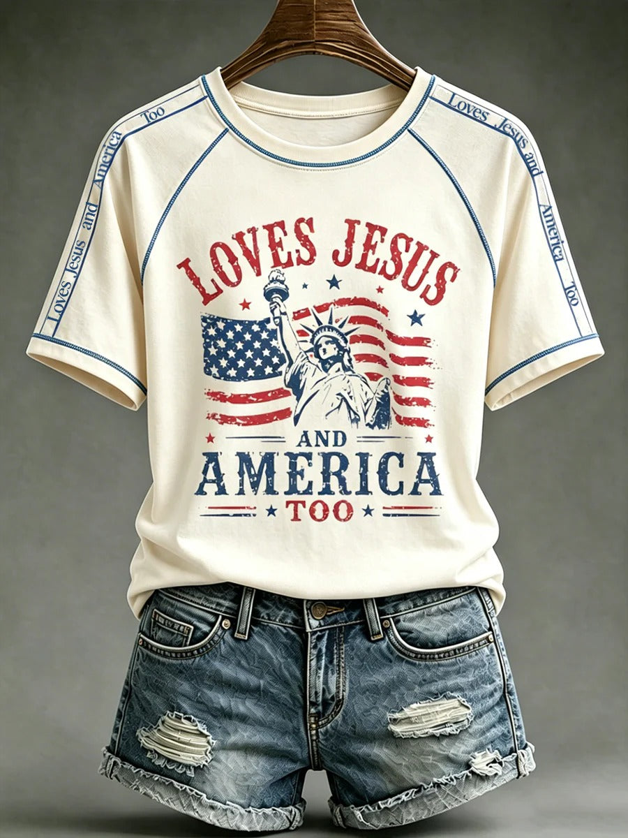 Women's Loves Jesus and America Too Liberty Shirt Women's Christian T-shirts, Christian Gifts