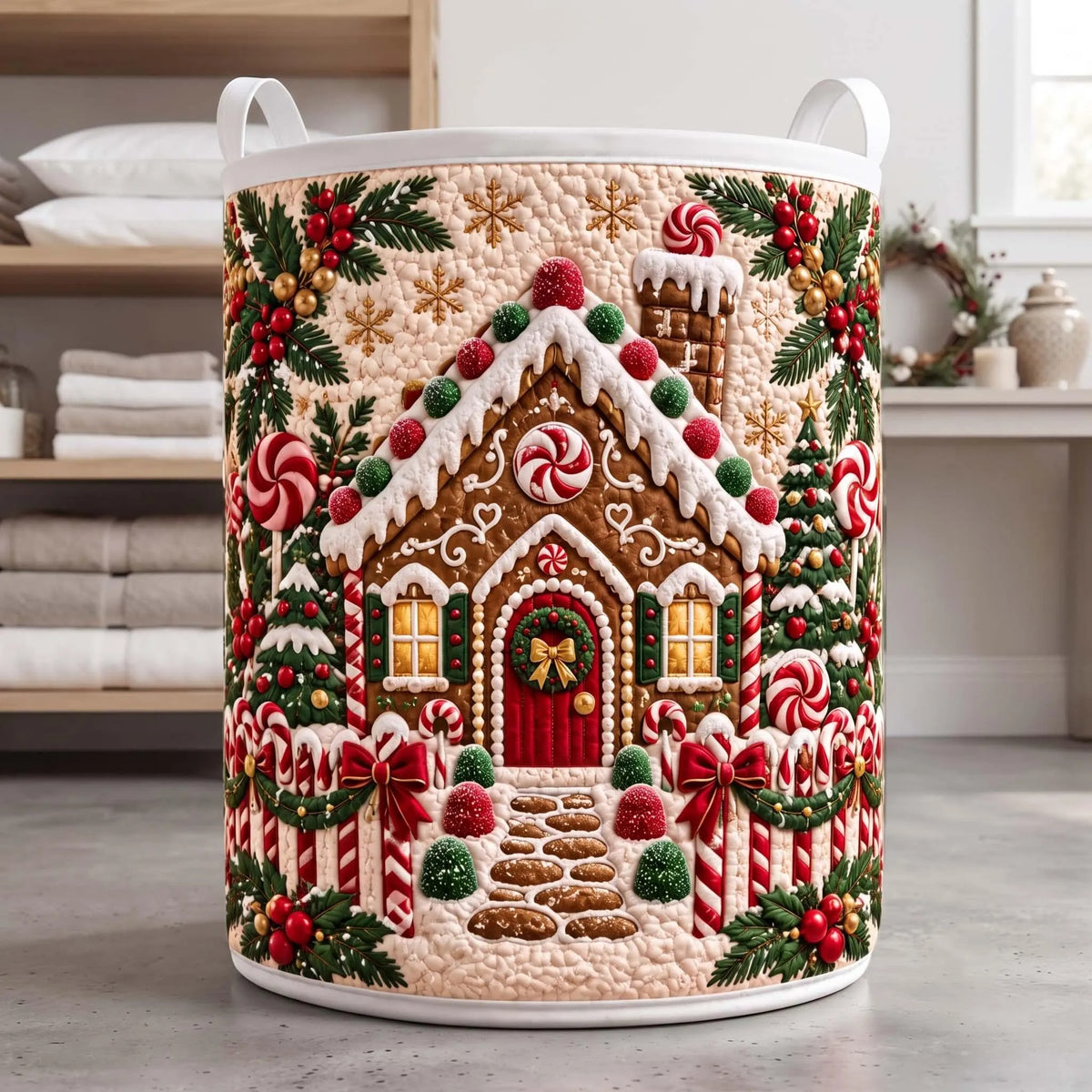 Gingerbread House Candy Cane Laundry Basket, Laundry Hamper Basket, Gift For Mom