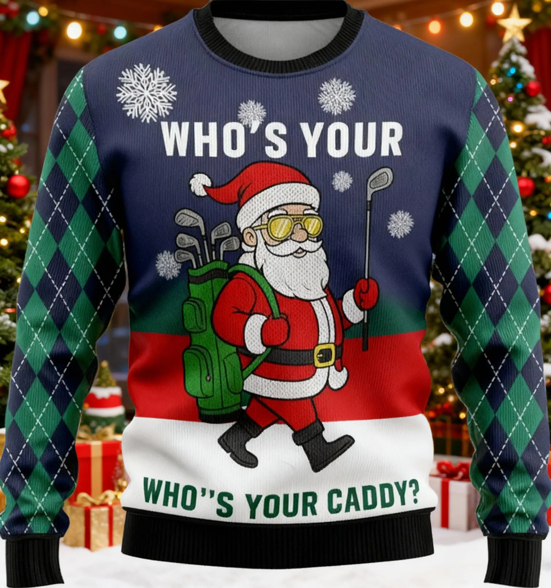Who's Your Caddy Golfing Santa Christmas Sweater, Golf Ugly Sweater, Christmas Golf Shirt, Golf Sweater