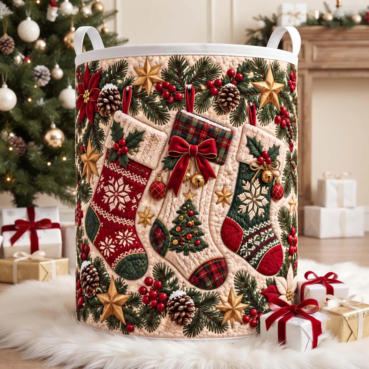 Christmas Stocking Garland Laundry Basket, Clothes Hamper, Christmas Gift For Mom