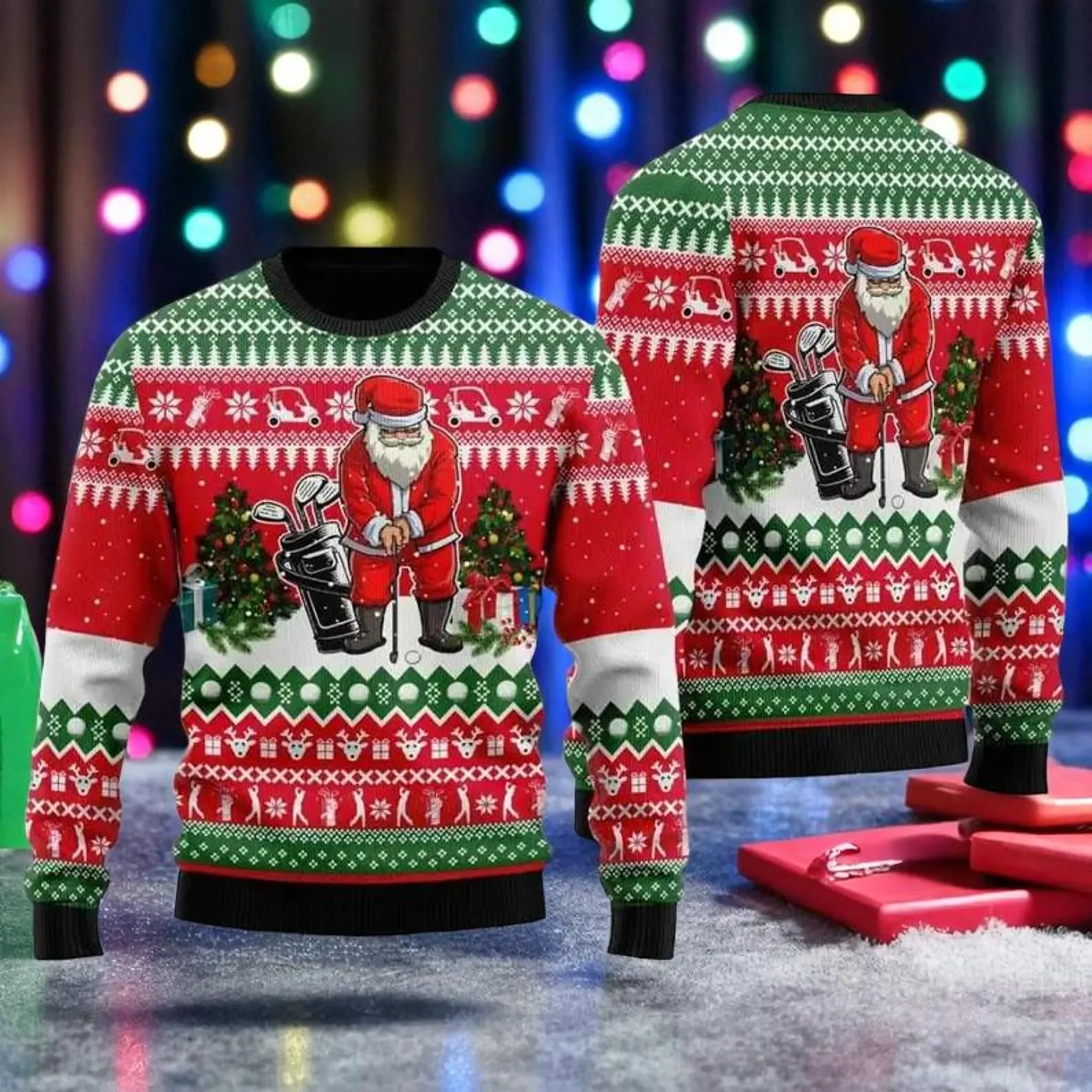 Santa Playing Golf Ugly Xmas Sweater, Golf Ugly Sweater, Christmas Golf Shirt, Golf Sweater