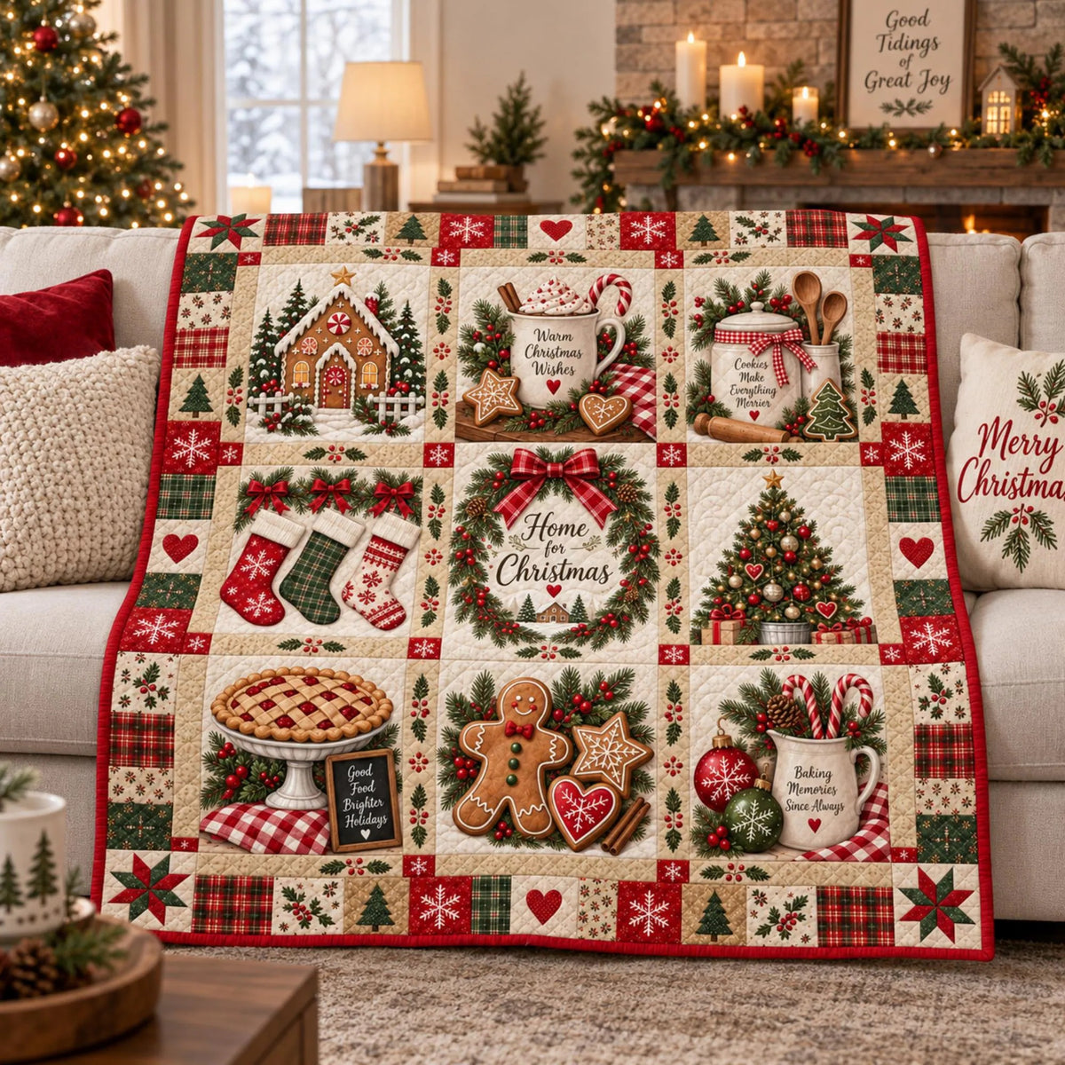 Gingerbread Christmas Quilt Blanket, Christmas Quilt Gift, Holiday Home Decor