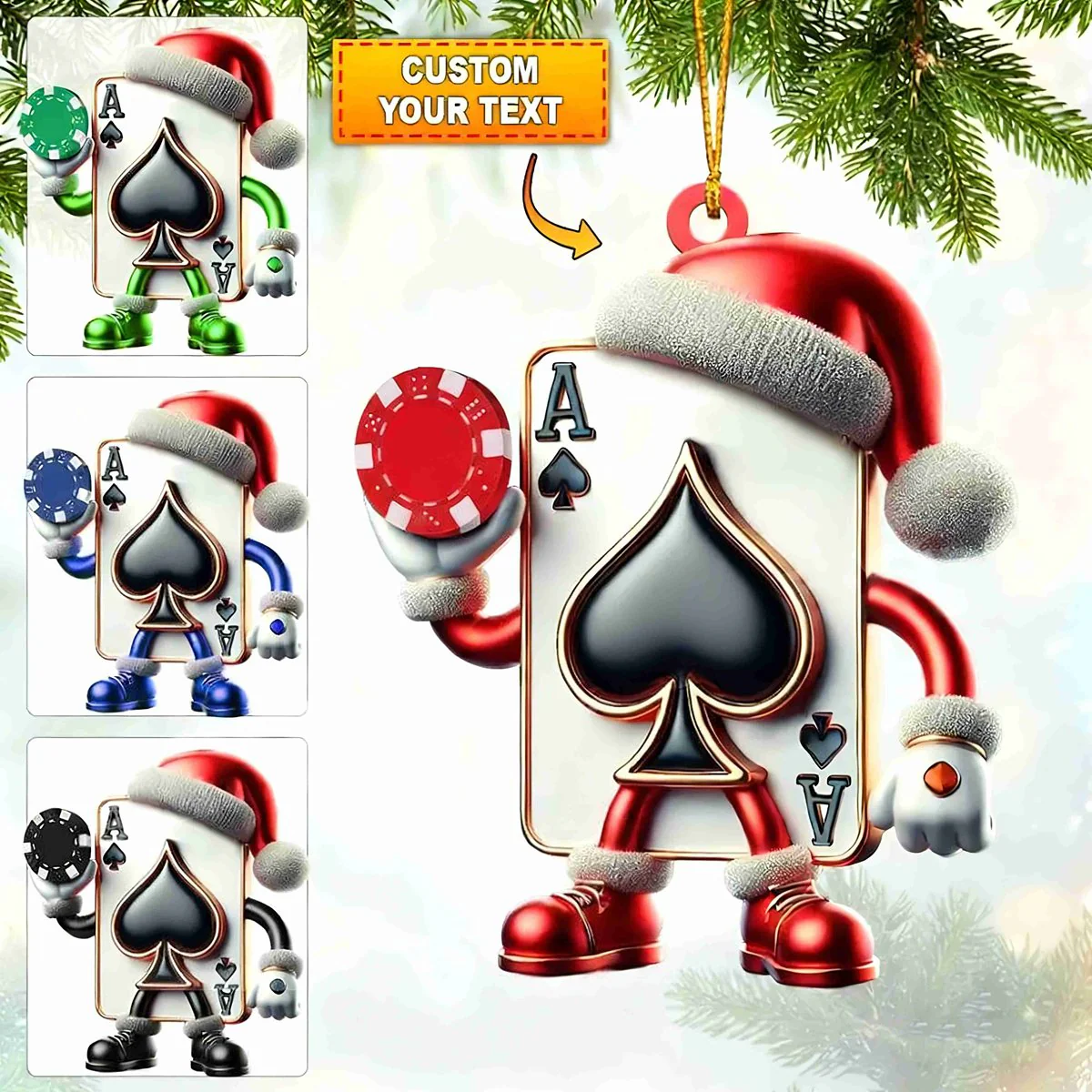 Personalized Playing Cards Poker Man Acrylic Ornament, Poker Christmas Unique Christmas Ornaments
