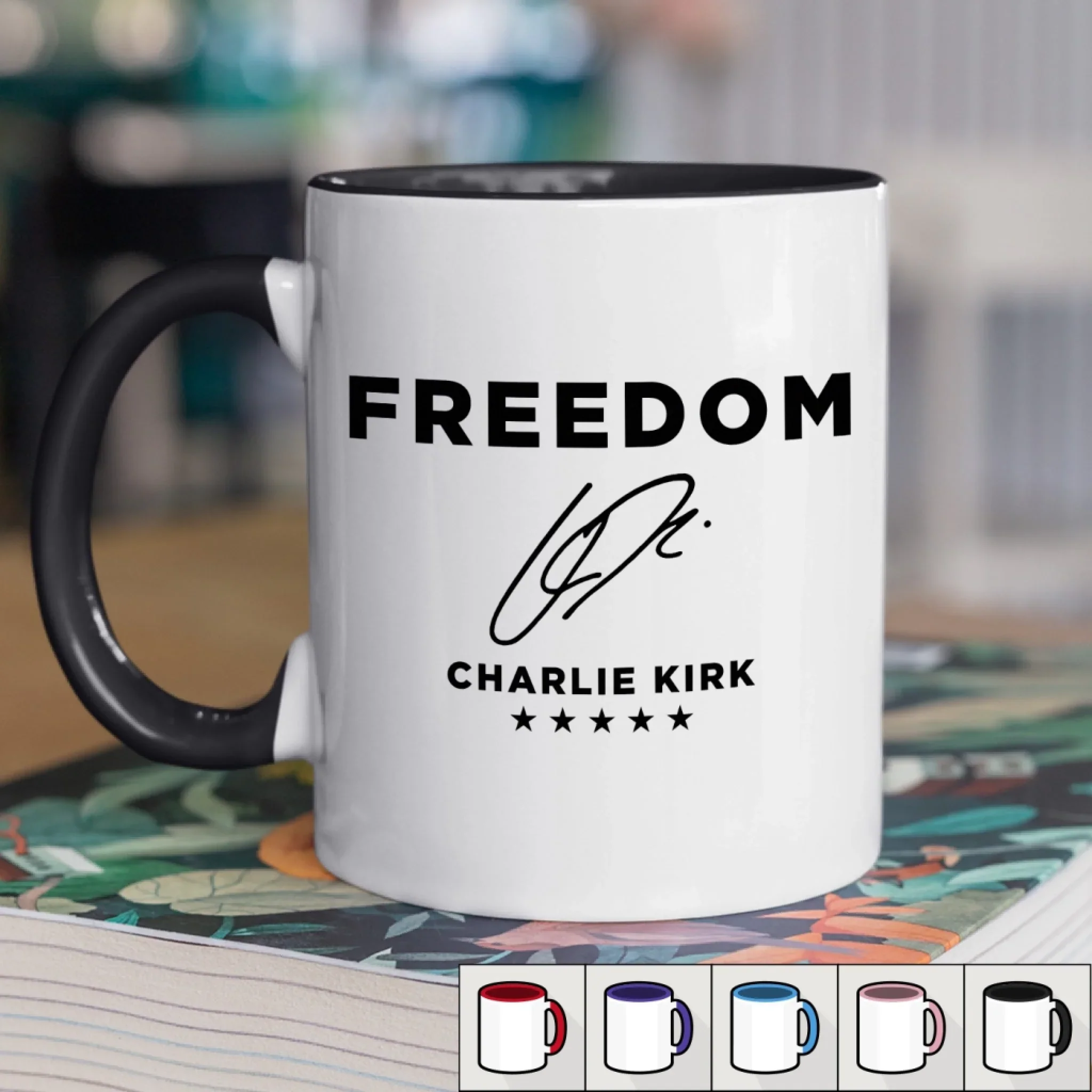 Freedom Charlie Kirk Accent Mug, Patriotic Mug, Conservative Supporters Xmas Gift Ideas