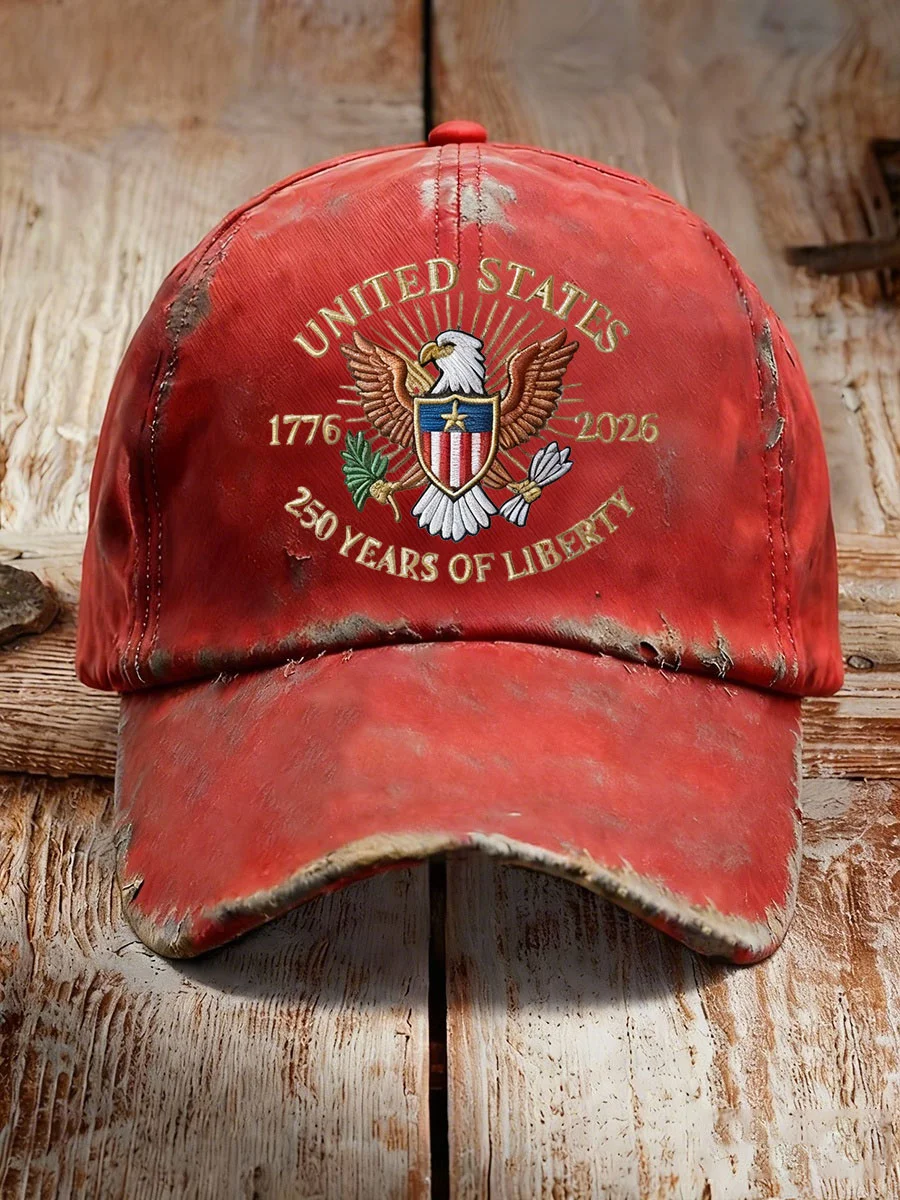 United States 250 Years Printed Casual Unisex Red Cap, Gift for Patriotic Americans Mens Dad Cap