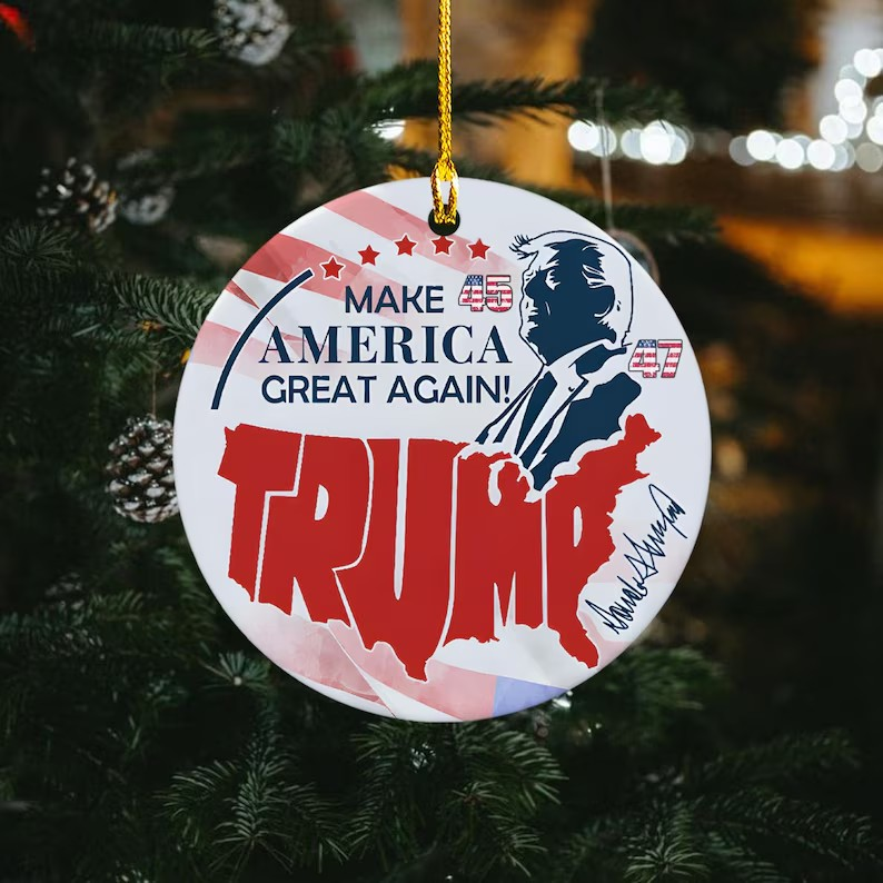 Trump2024 Signature Ornaments, Ceramic Christmas Ornament, Family Gift